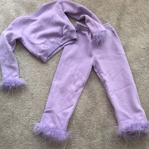 Lavender Feather-Sweat shirt and pants Set
